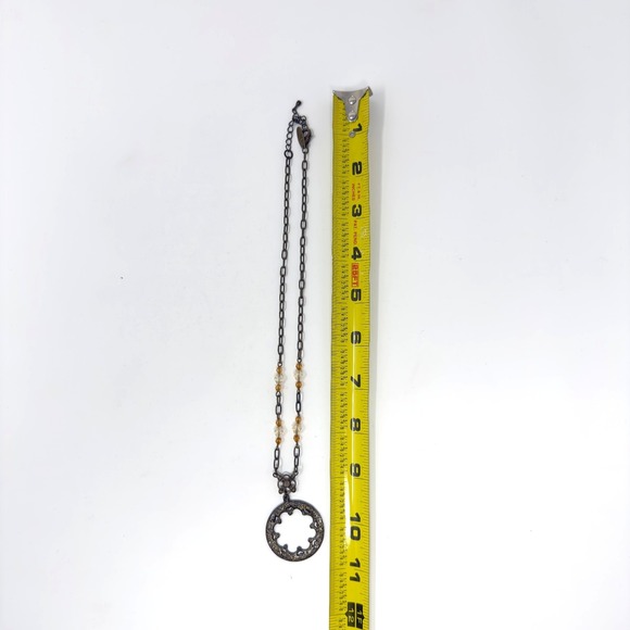 Vintage NY Pendant Beaded Necklace Amber Crystal Boho 10.5 Inch - Picture 7 of 7